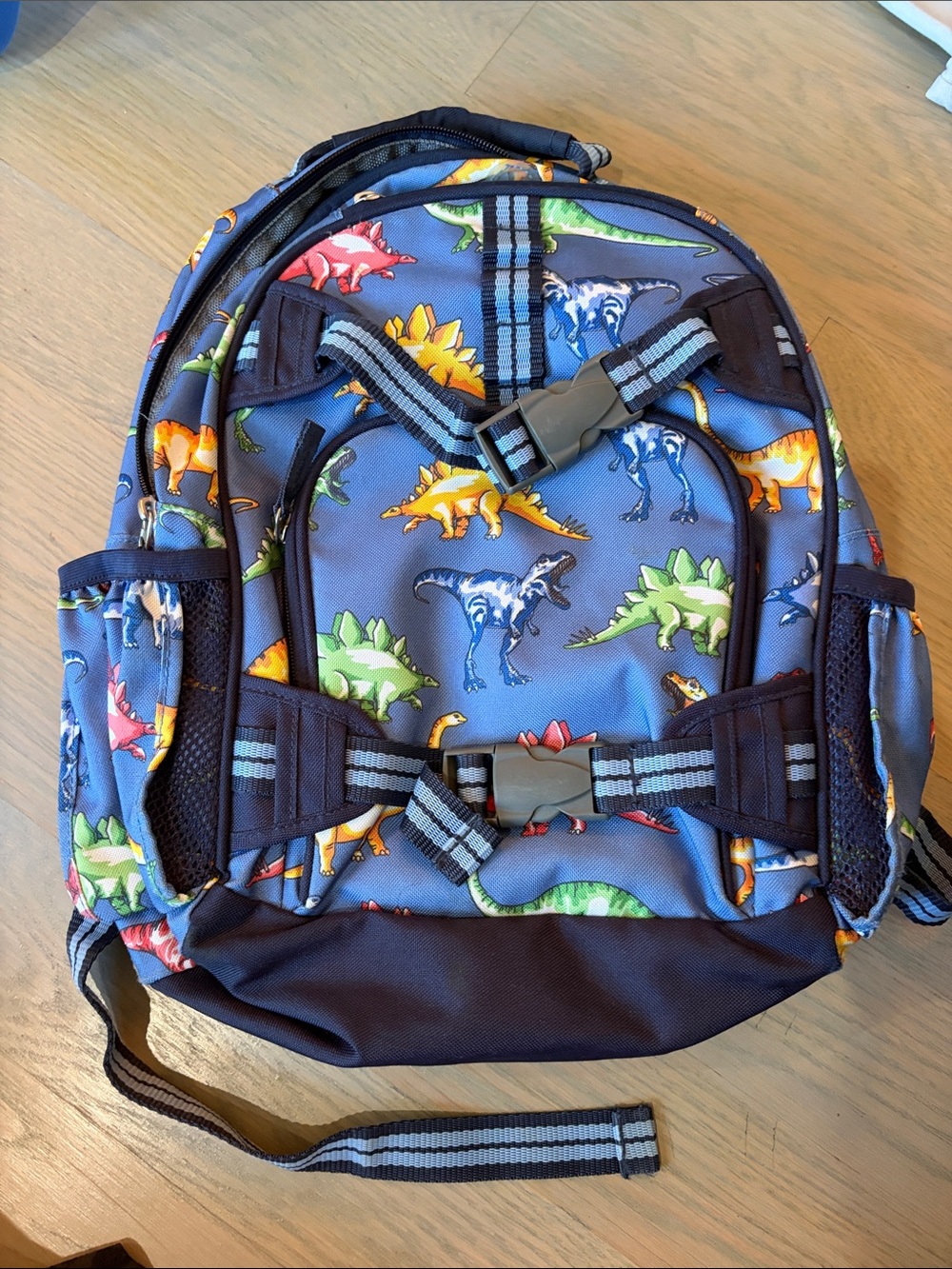 Pottery Barn Kids Blue Dinosaur Print Backpack with Multicolor Dinosaurs
